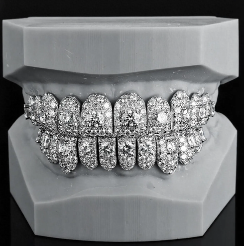 Silver Iced Out Grillz 925 Silver Custom Moissanite Diamond Hip Hop Teeth