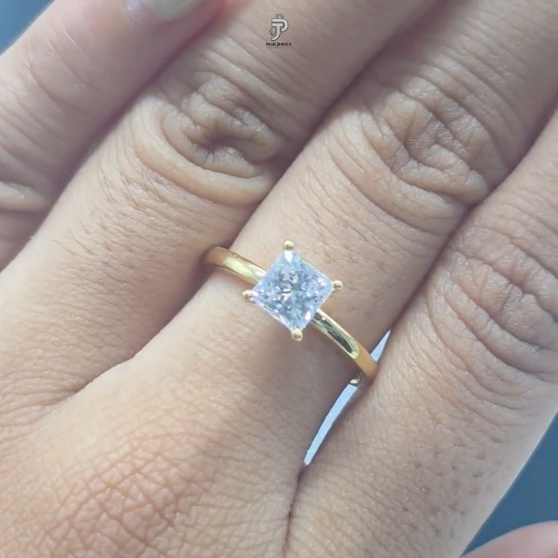 VVS Moissanite Diamond Princess Cut Engagement Proposal Charm Ring
