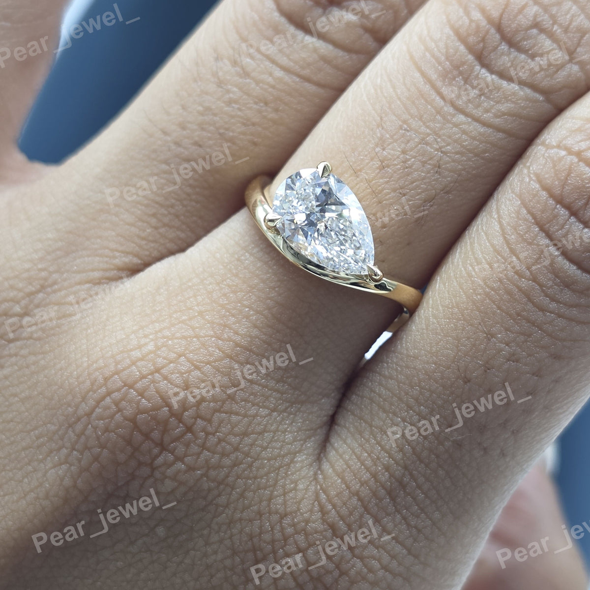 925 Sterling Silver Moissanite Diamond Pear Cut Ring Solitaire Engagement Ring Womens Fine Jewelry