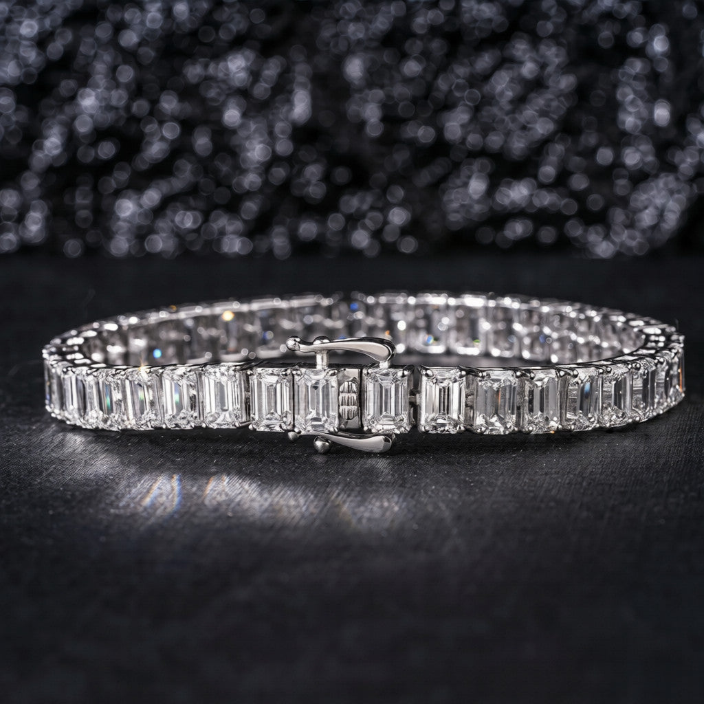 925 Sterling Silver Emerald cut Moissanite Tennis Bracelet