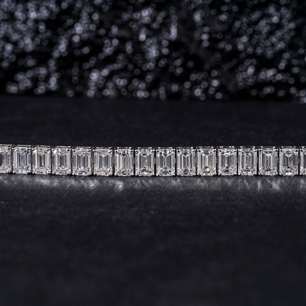 925 Sterling Silver Emerald cut Moissanite Tennis Bracelet