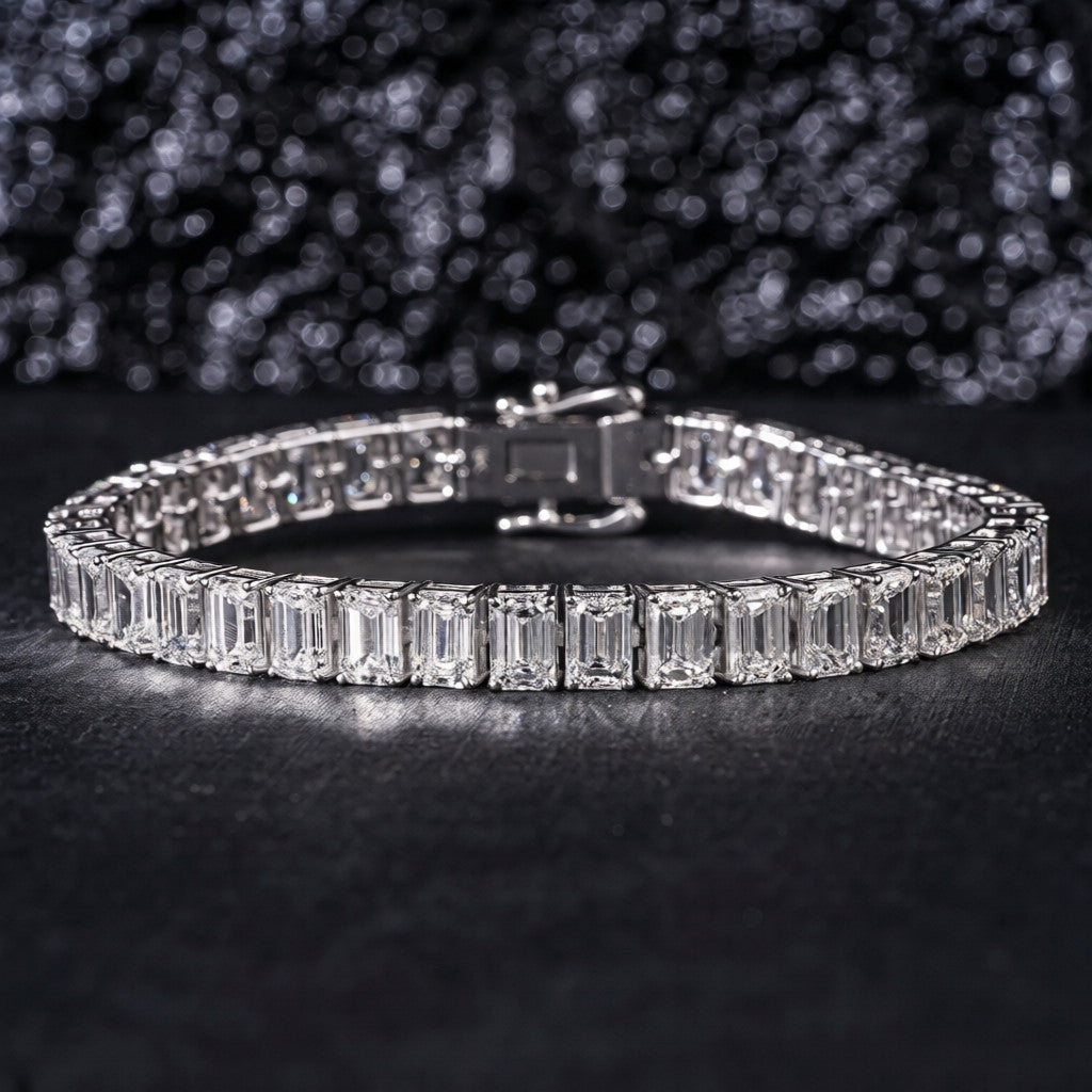 925 Sterling Silver Emerald cut Moissanite Tennis Bracelet