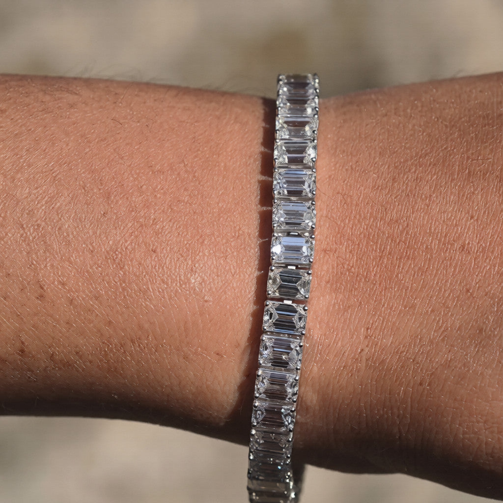 925 Sterling Silver Emerald cut Moissanite Tennis Bracelet