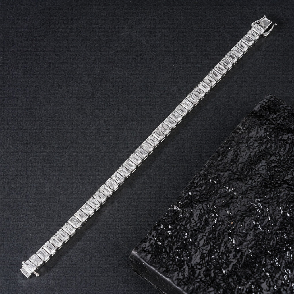 925 Sterling Silver Emerald cut Moissanite Tennis Bracelet