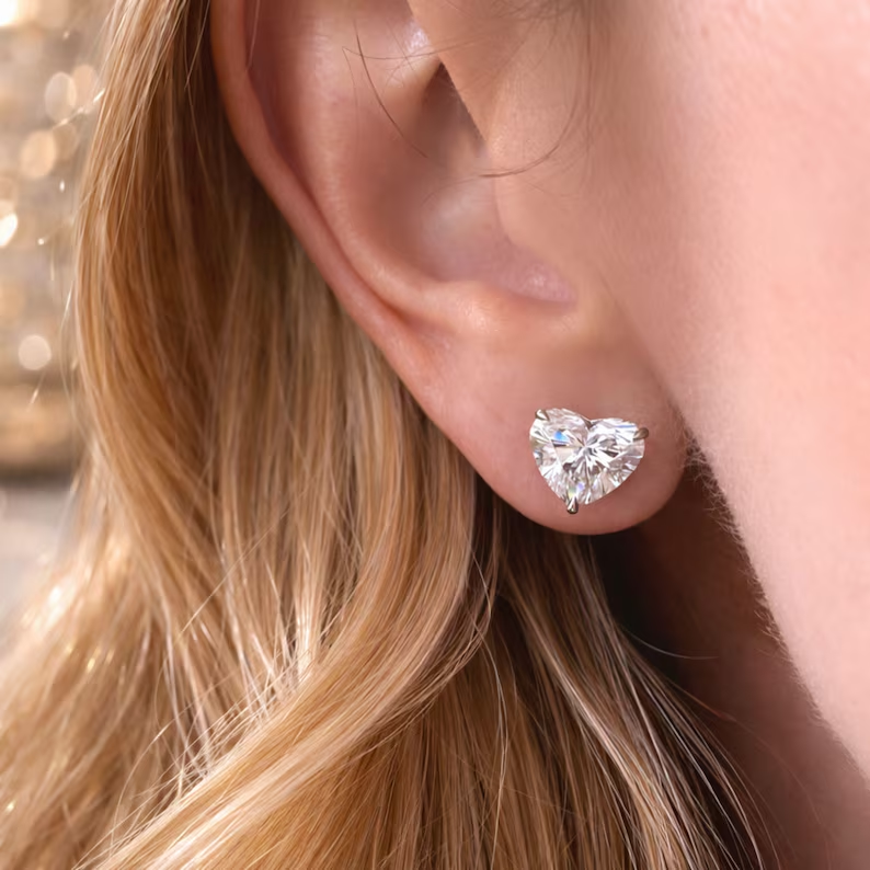 Heart Cut Solitaire Stud Earring Daimond look Elegant Sparkle Shine
