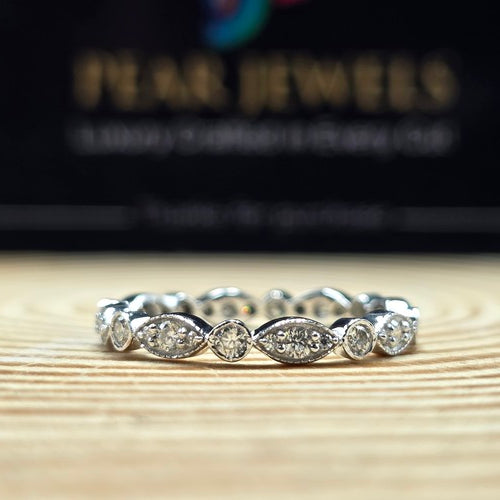 Full Eternity Moissanite Band Round Alternating Design Bridal Ring In Silver