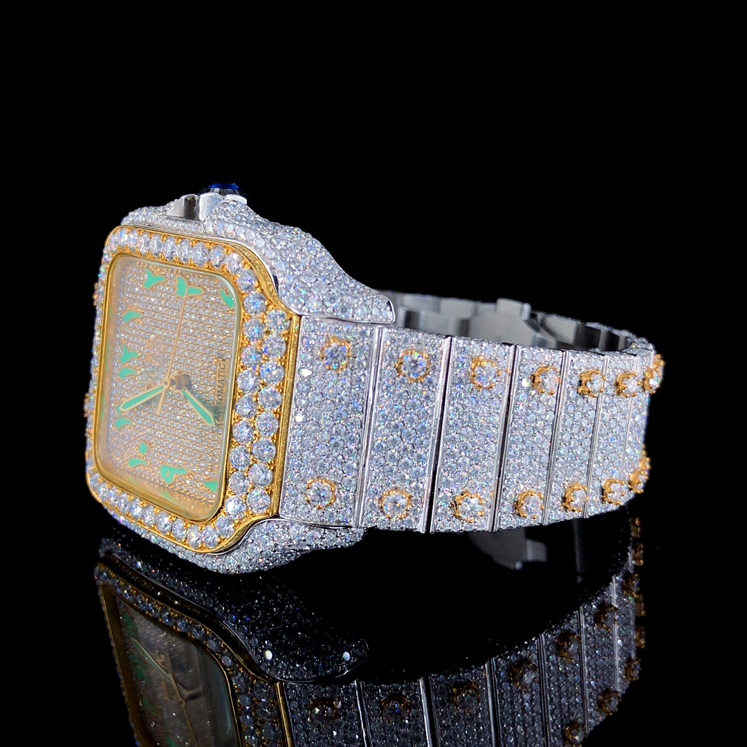 Stainless Steel Iced Out VVS Moissanite Diamonds Wrist Watch