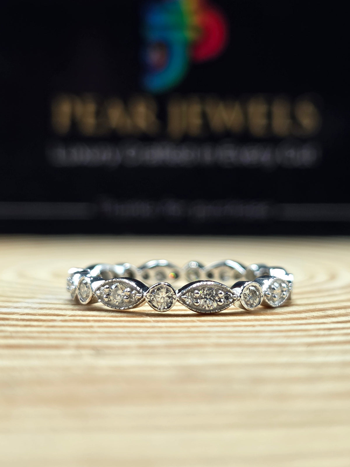 Full Eternity Moissanite Band Round Alternating Design Bridal Ring In Silver