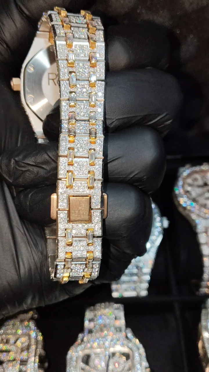 Hiphop Iced Out Stainless Steel Baguette Moissanite Diamond Wrist Watch