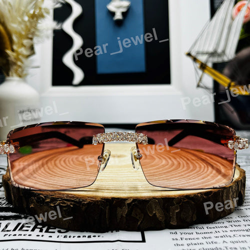 Iced Out Moissanite Diamond Rimless Gradient Sunglasses For Men Women Party Wear