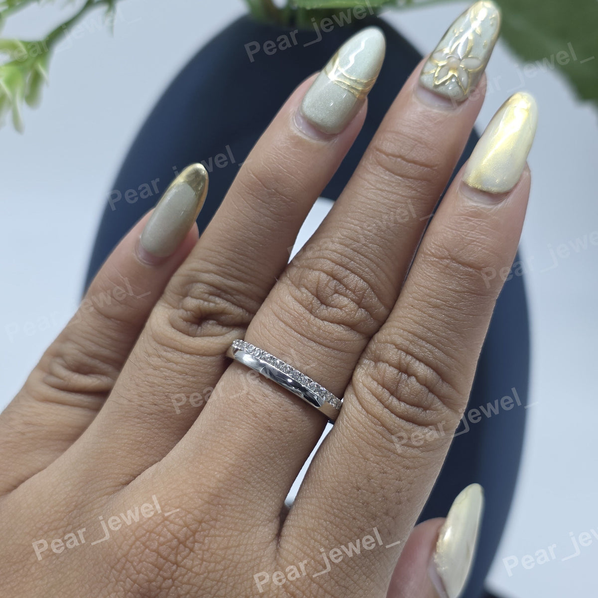 925 Sterling Silver Moissanite Diamond Engagement Band For Daily Wear