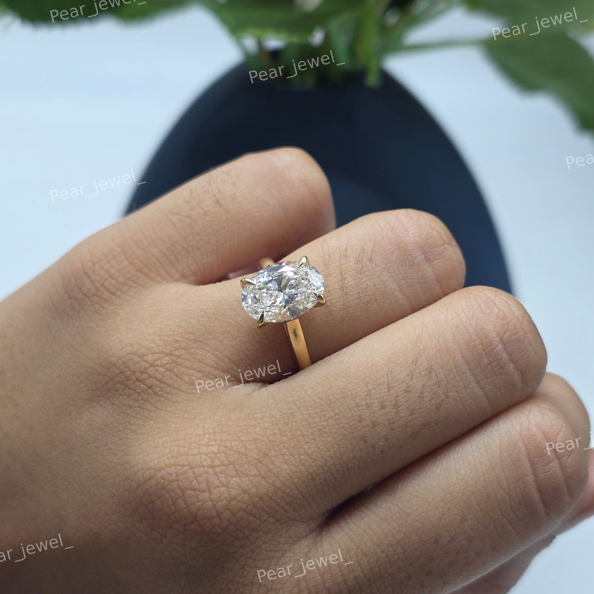 Iced Out 3.50 Ct Oval Cut VVS Moissanite 925 Silver Engagement Ring For Women Daily Wear