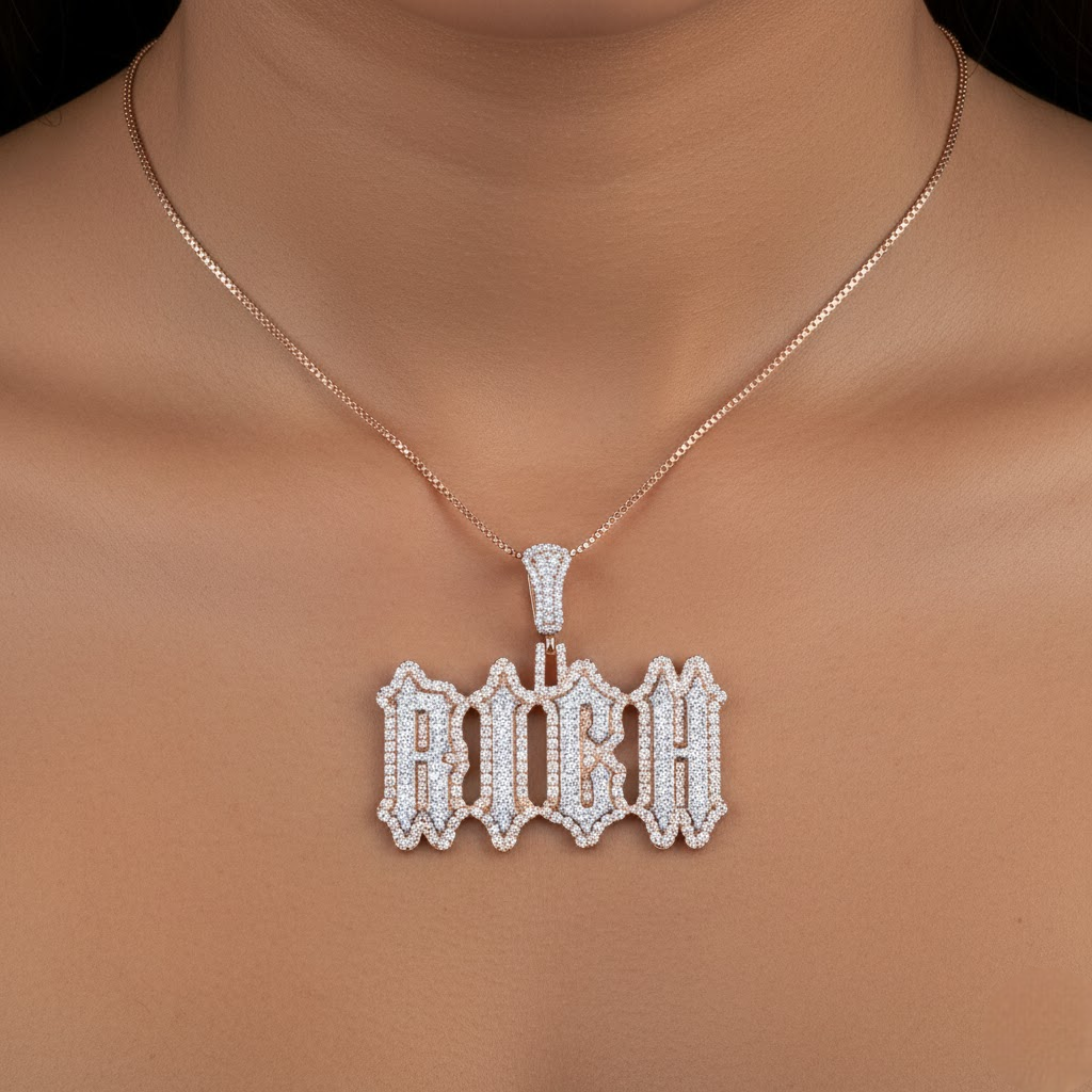 925 Silver Iced Out Custome Rich Letter Pendant With VVS Moissanite Diamond