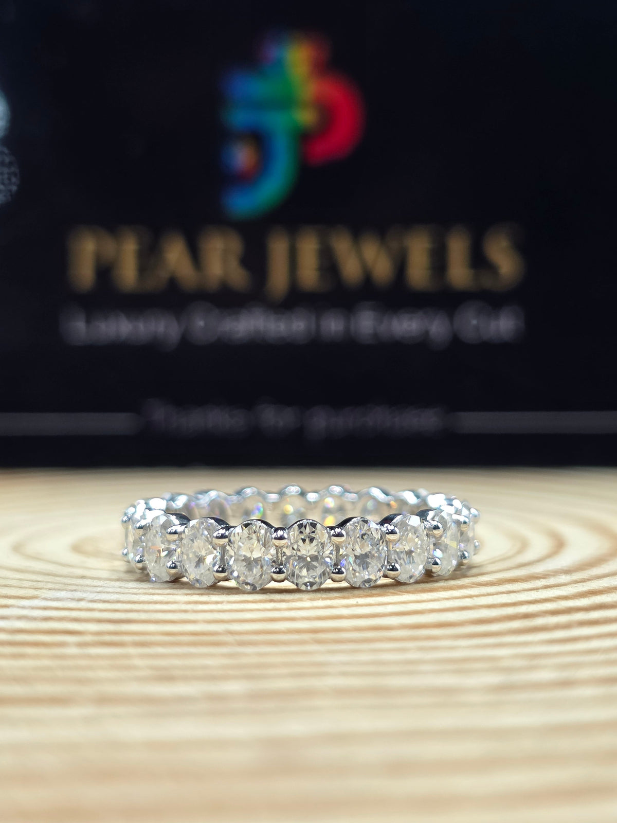 3CT Oval Cut Moissanite Eternity Band Full Diamond Wedding Ring Stackable Ring