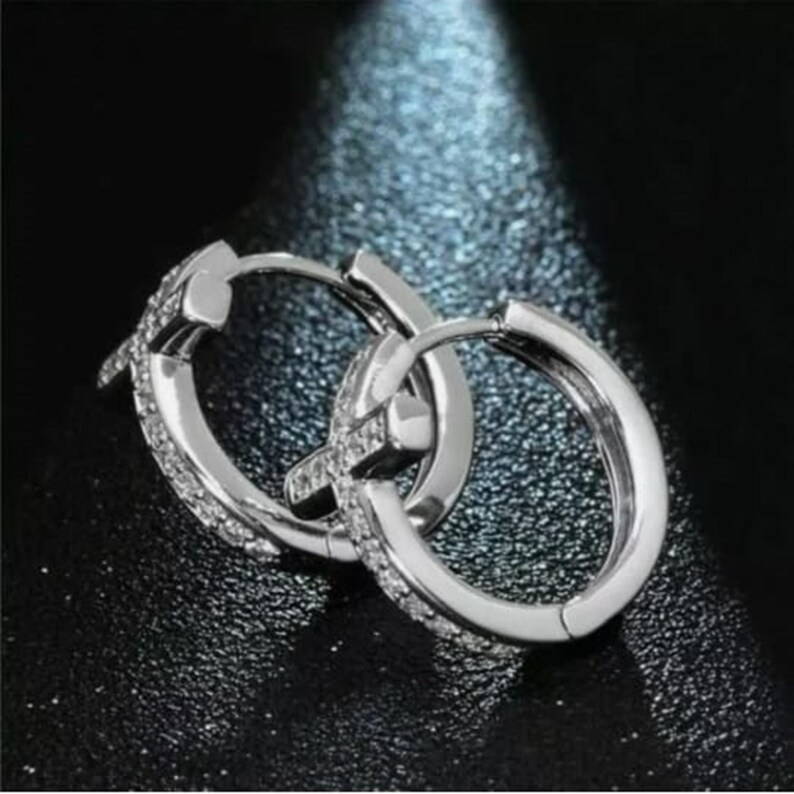 Cross Desgin Iced Out Hoop Earring Diamond Look Faith Jewelry Shine