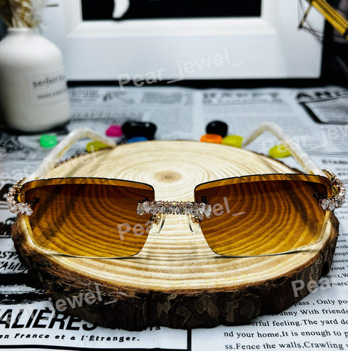 Iced Out Pear Cut Moissanite Diamond Brown Glasses Hip Hop Luxury Statement Sunglasses