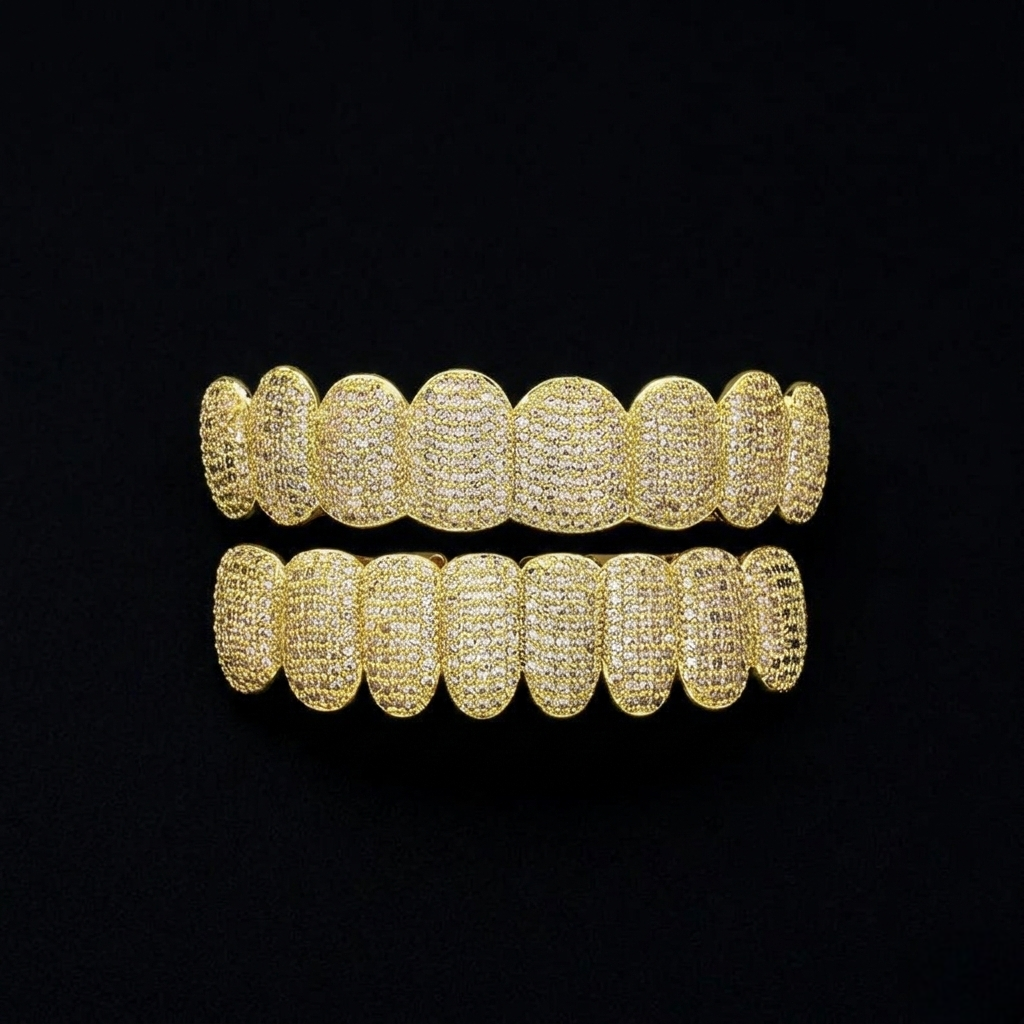 Silver Iced Out Grillz Moissanite Diamond Hip Hop Teeth Caps