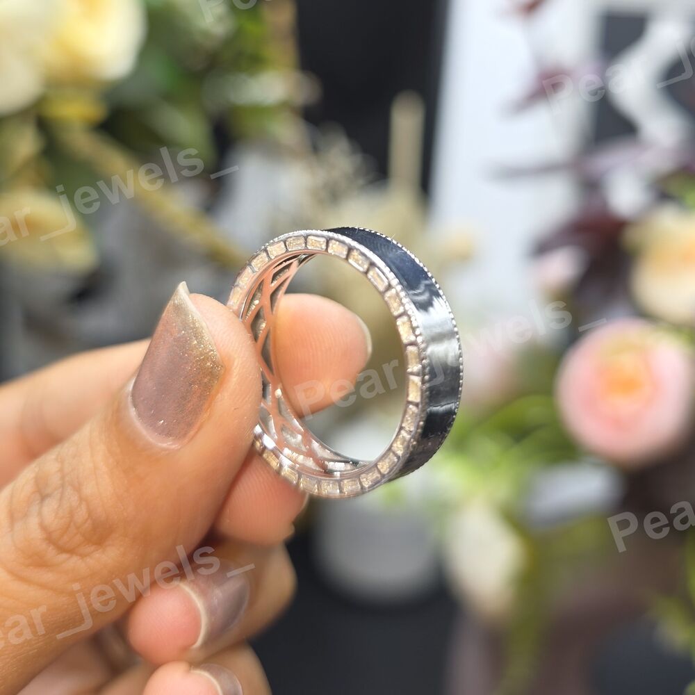 Unique VVS Baguette Cut Moissanite Diamond 925 Sterling Silver Ring For Women