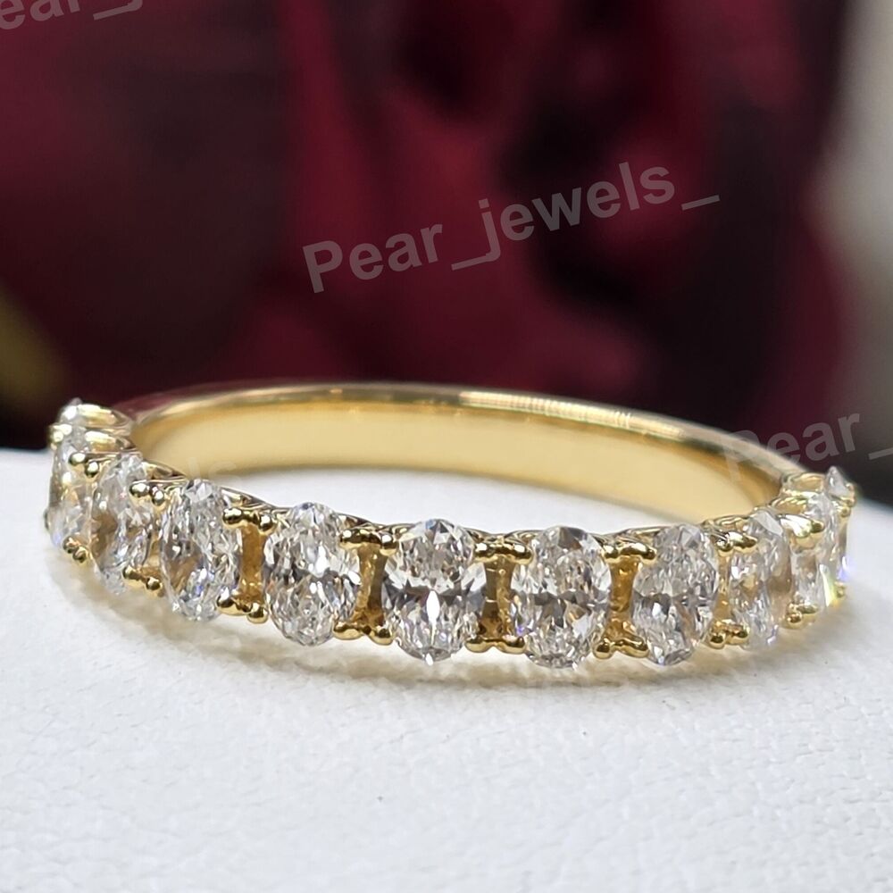 Oval Cut VVS Moissanite Diamond 925 Sterling Silver Eternity Band For Women wear