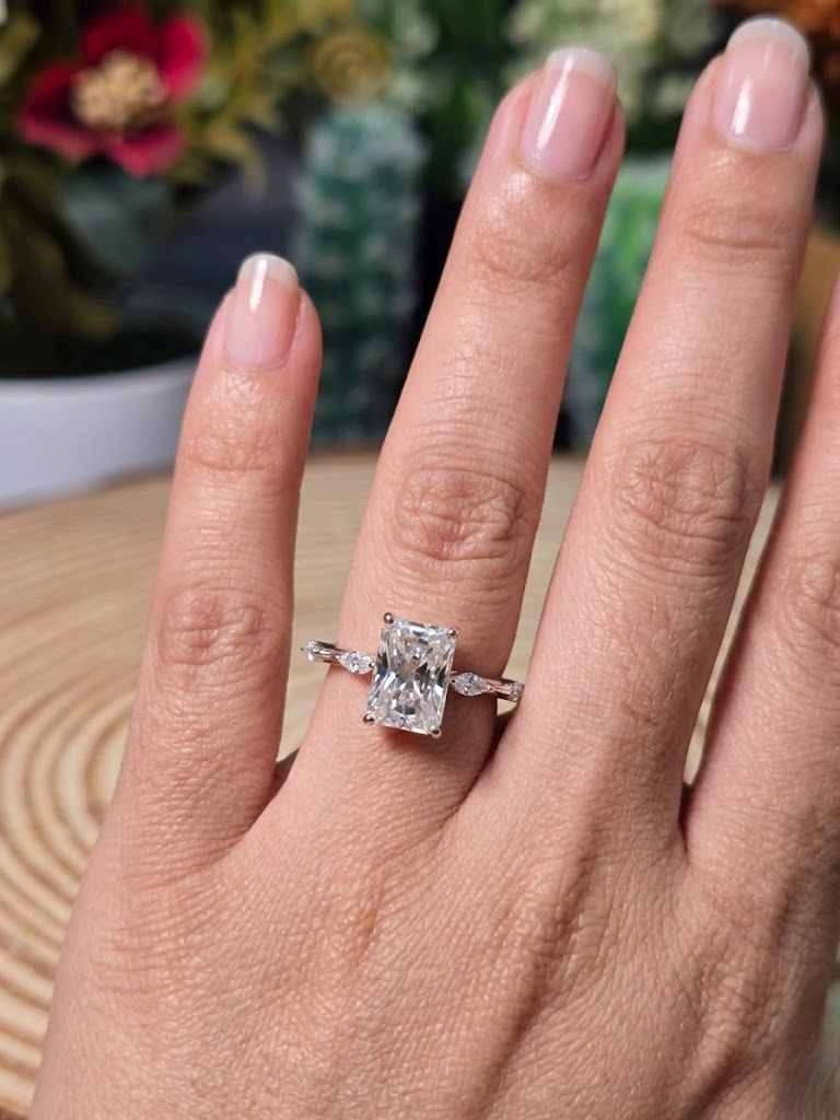 3.85 Ct Radiat Cut Hidden Halo Setting Classy Engagement Ring For Women