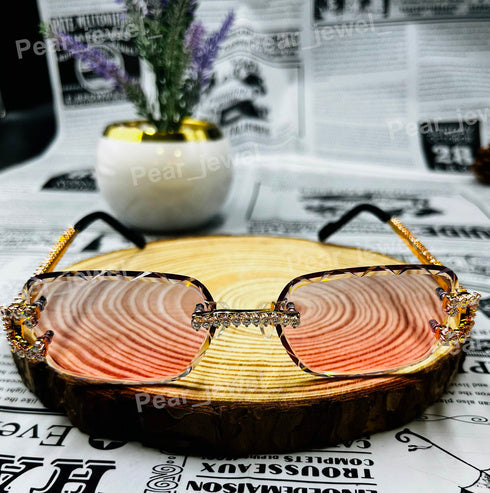 Hip Hop Iced Out Silver Luxury Rimless Moissanite Diamond Eyewear Sunglasses