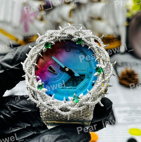 Iced Out Round Case Dial Moissanite Diamond Wrist Watch For Men Women Wear