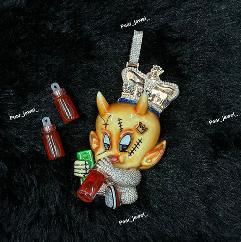 Iced Out Cartoon Devil Pendant In 925 Silver Moissanite Diamond