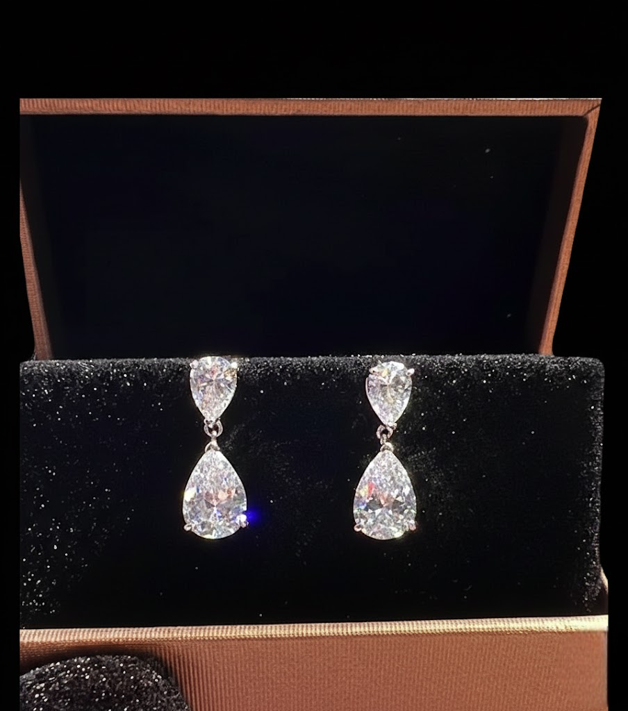 Pear Cut Drop Earring Diamond look Elegant Dangle Sparkle Party Wear