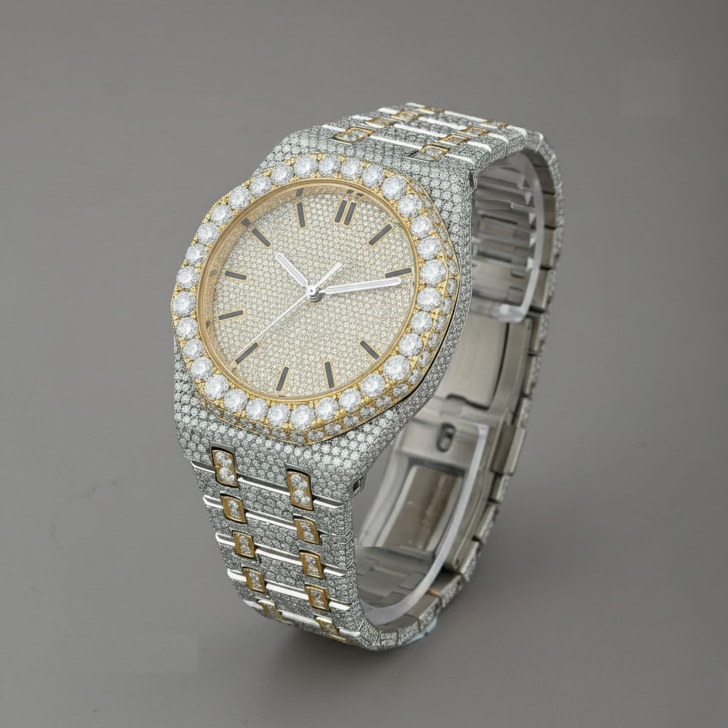 Iced Out Stainless Steel Fully Moissanite Diamond Watch