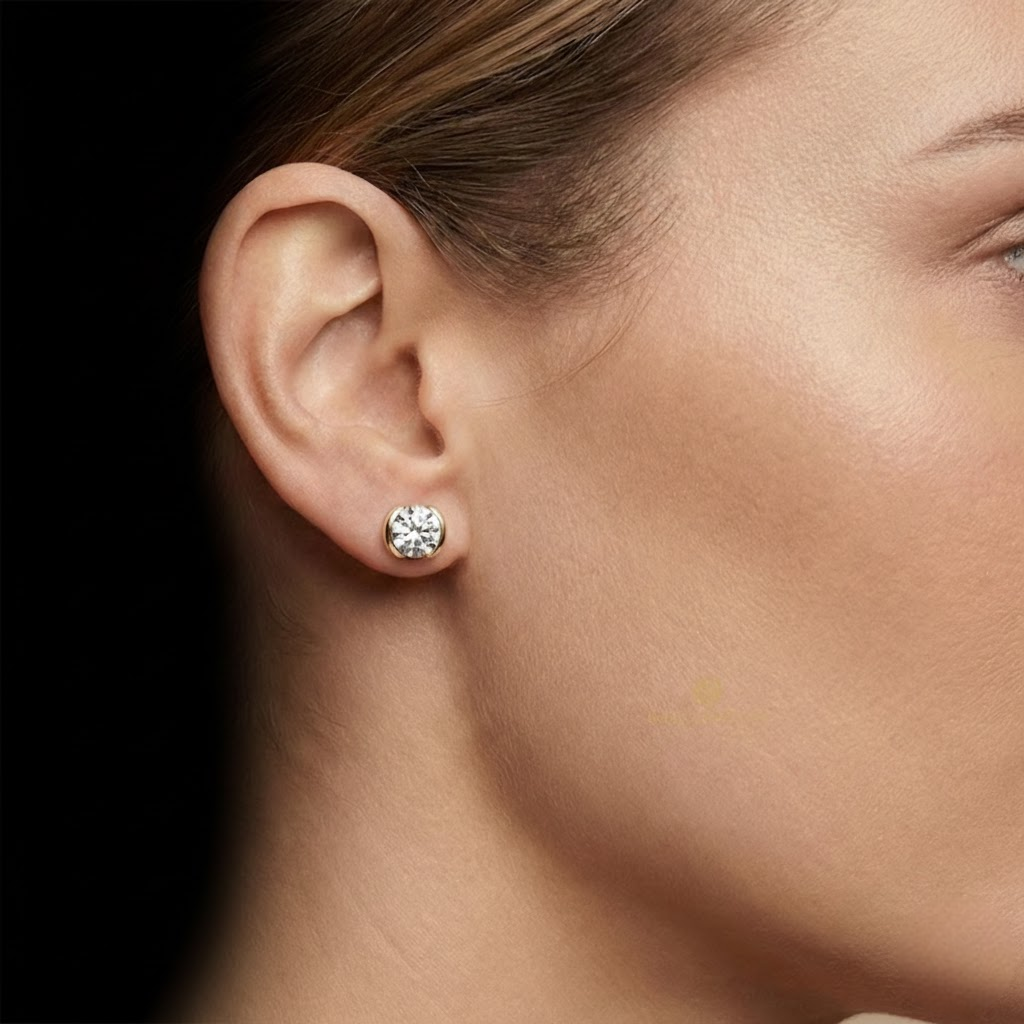 Round Cut Solitaire Stud Earrings Gold Tone Diamond Look Classsic Shine