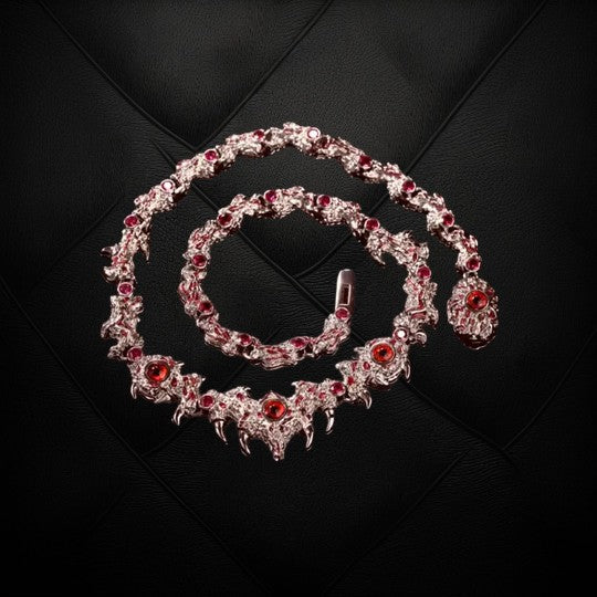 925 Silver Devil Eye Red VVS Moissanite Diamond HipHiop Necklace