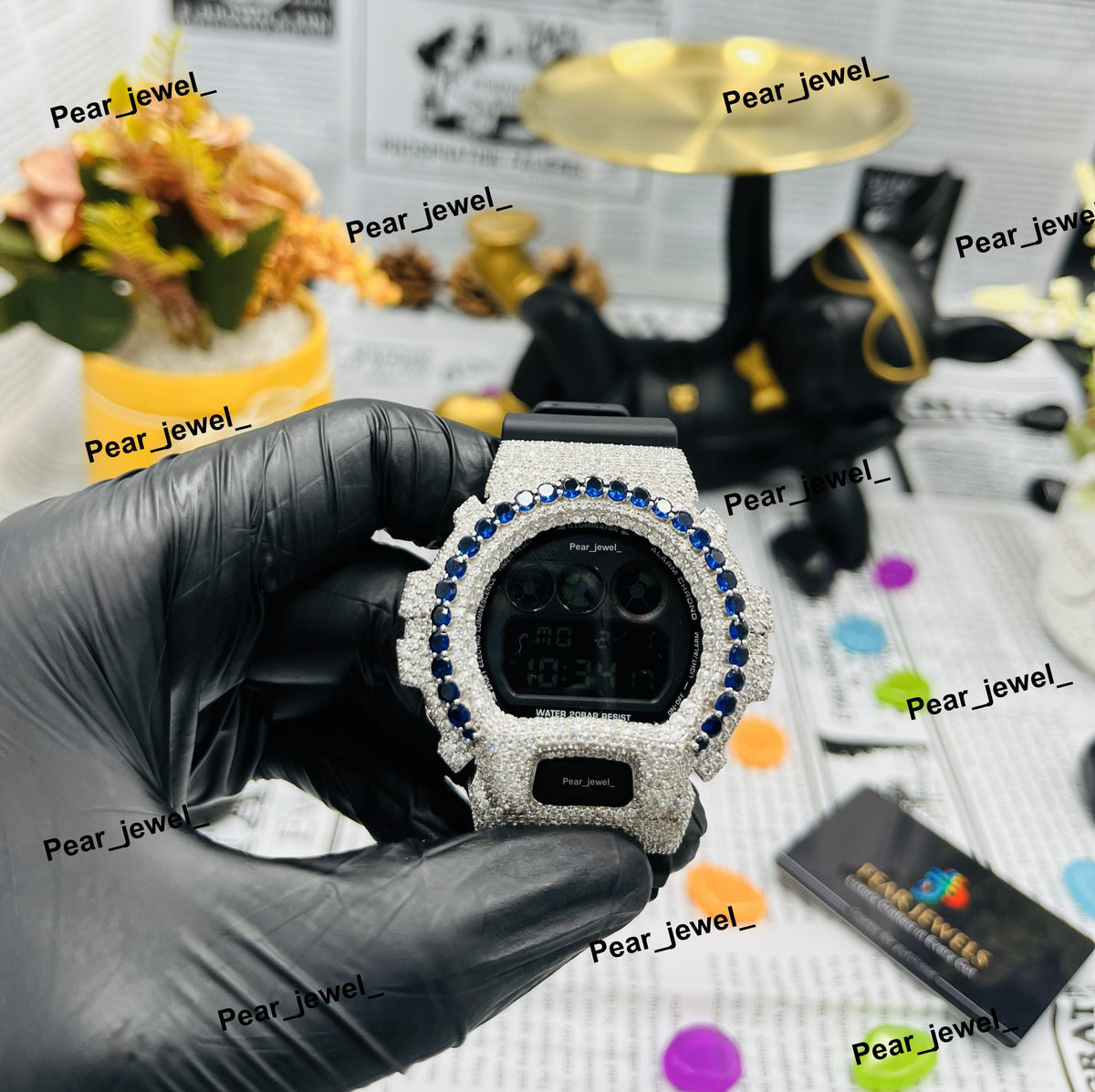 Iced Out Moissanite Diamond Digital Watch Black Rubber Band Desginer Bezel Men Watch