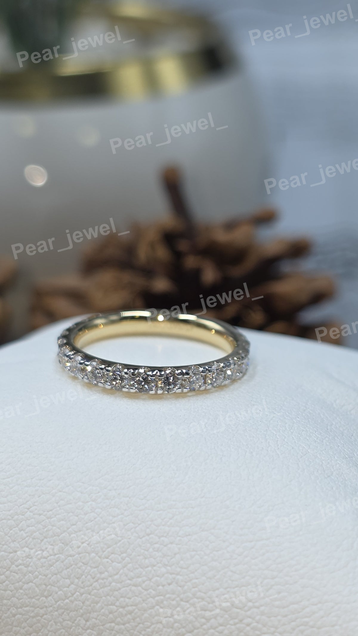 Round Cut VVS Moissanite Half Eternity Band Diamond Wedding Ring Band
