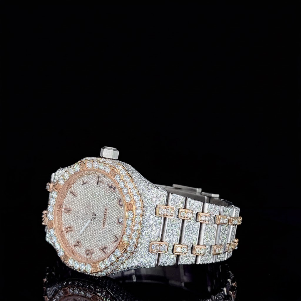 Iced Out Stainless Steel Arabic Dial Moissanite Diamond Watch