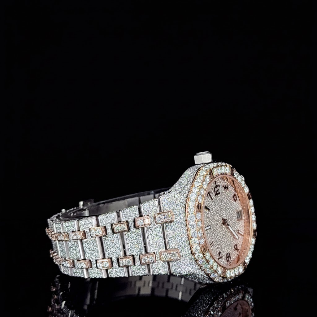 Iced Out Stainless Steel Arabic Dial Moissanite Diamond Watch