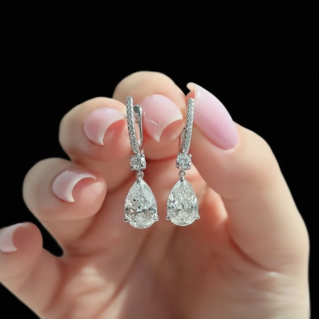 Pear Cut Drop Earrings Diamond Look Elegant Dangle Sparkle Party Wear