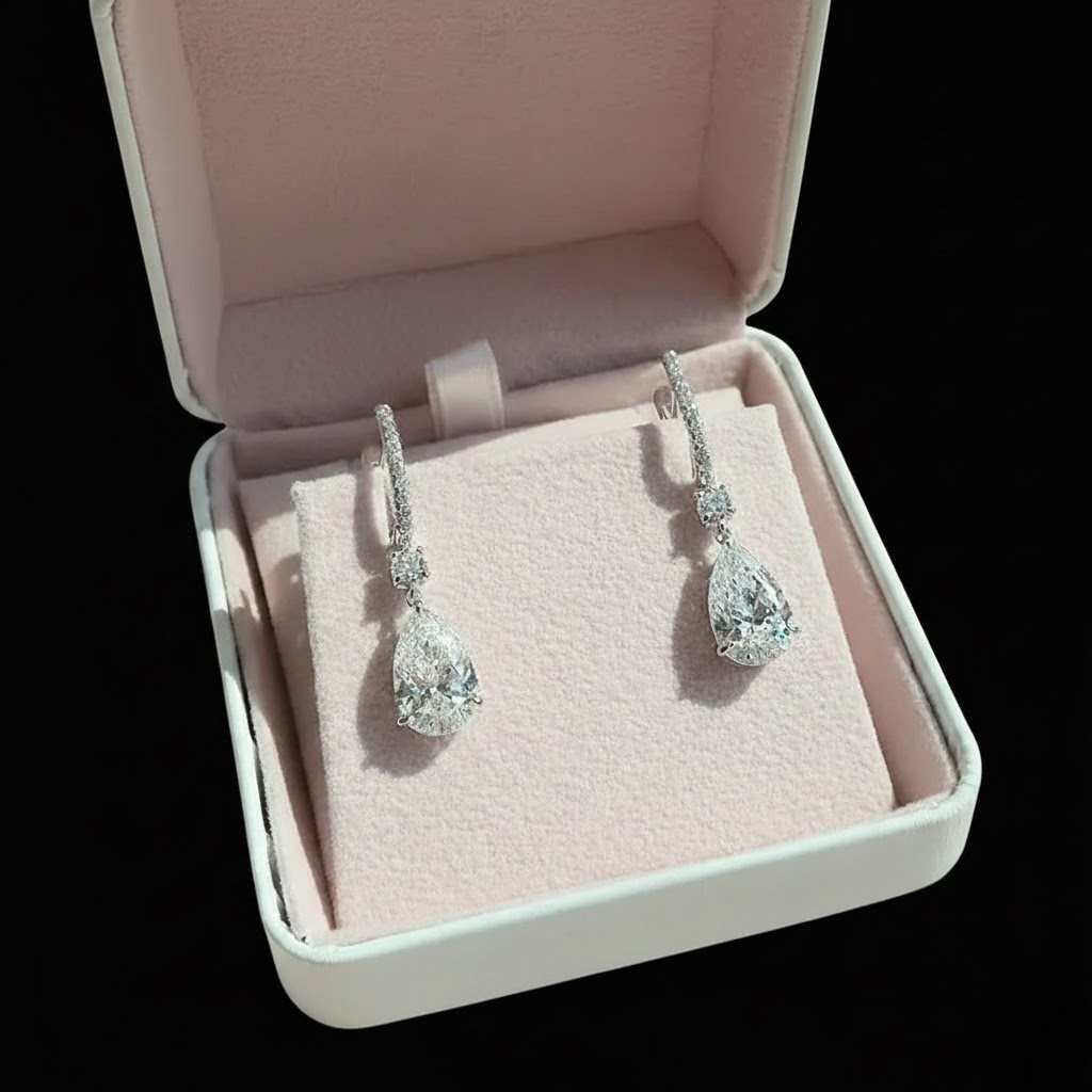 Pear Cut Drop Earrings Diamond Look Elegant Dangle Sparkle Party Wear
