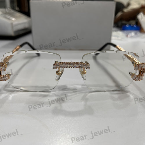 Iced Out Pear Moissanite Daimond Rimless HipHop Sunglasses For Unisex