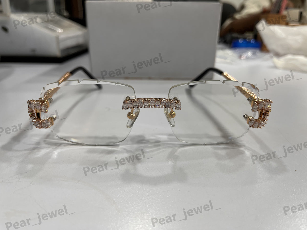 Iced Out Pear Moissanite Daimond Rimless HipHop Sunglasses For Unisex