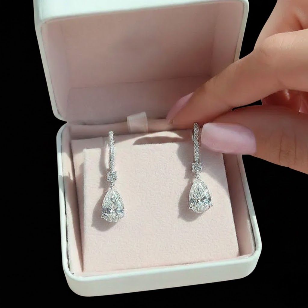 Pear Cut Drop Earrings Diamond Look Elegant Dangle Sparkle Party Wear
