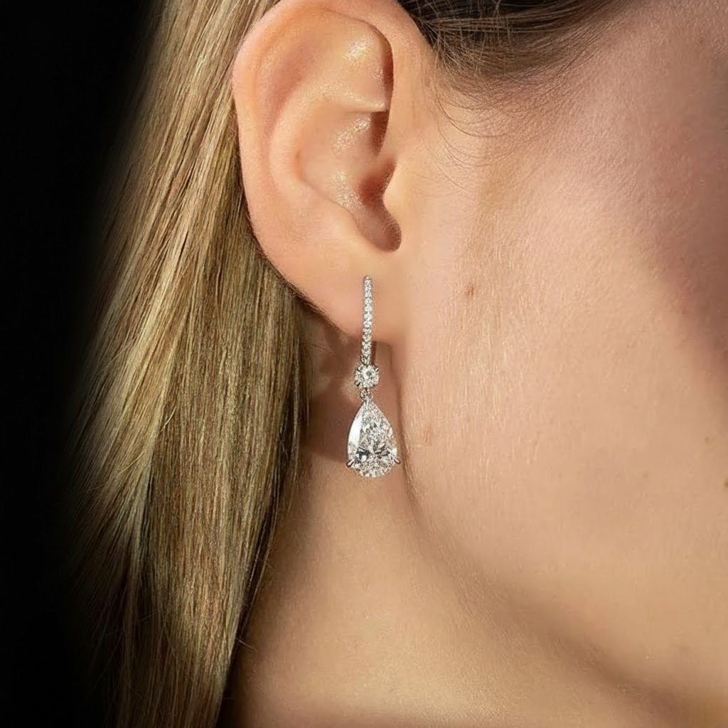 Pear Cut Drop Earrings Diamond Look Elegant Dangle Sparkle Party Wear