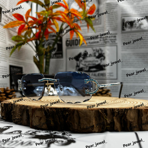 Blue Gradiant Iced Out Sunglasses Silver VVS Blue Moissanite Diamond