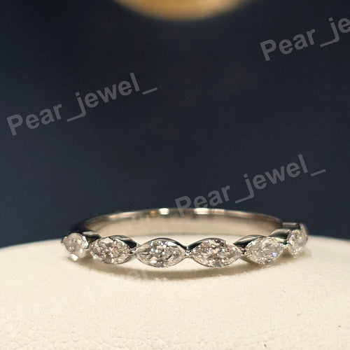 Marquise Cut Moissanite Diamond Iced Out Silver Eternity Luxury Engagement Ring