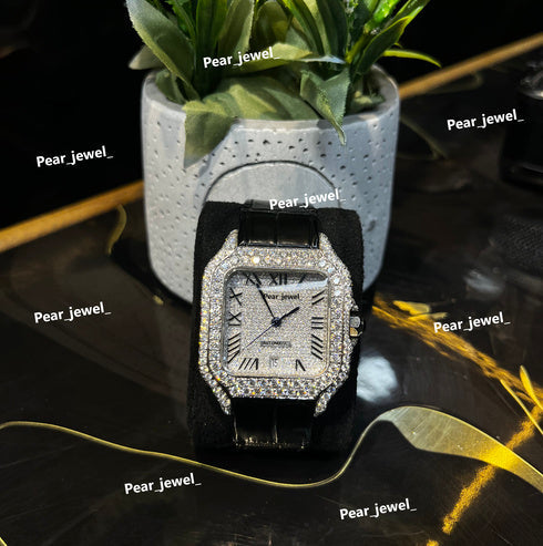 Iced Out Square Roman Dial Watch Moissanite Diamond Luxury Wrist Watch