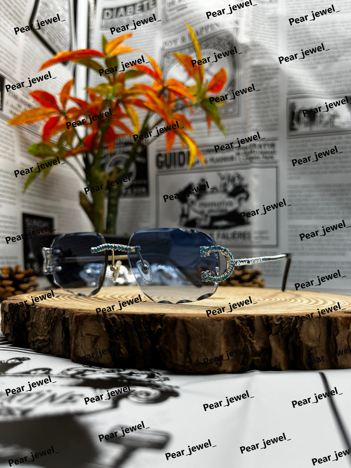 Blue Gradiant Iced Out Sunglasses Silver VVS Blue Moissanite Diamond
