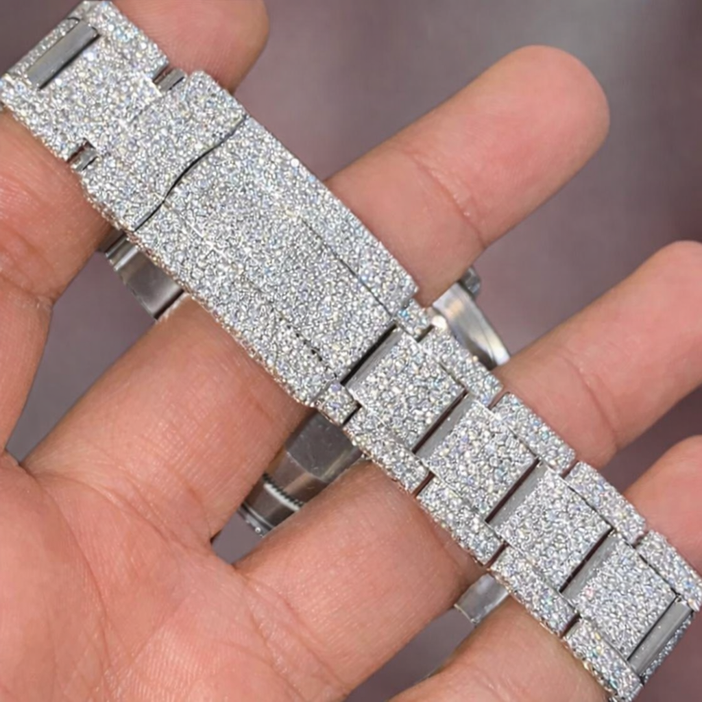 Iced Out Stainless Steel Watch VVS Moissanite Diamond Wrist Watch