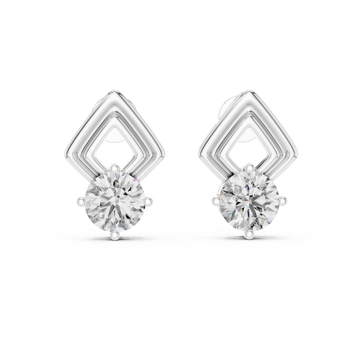 Rhombic Shine Drop Earrings with Round Diamond