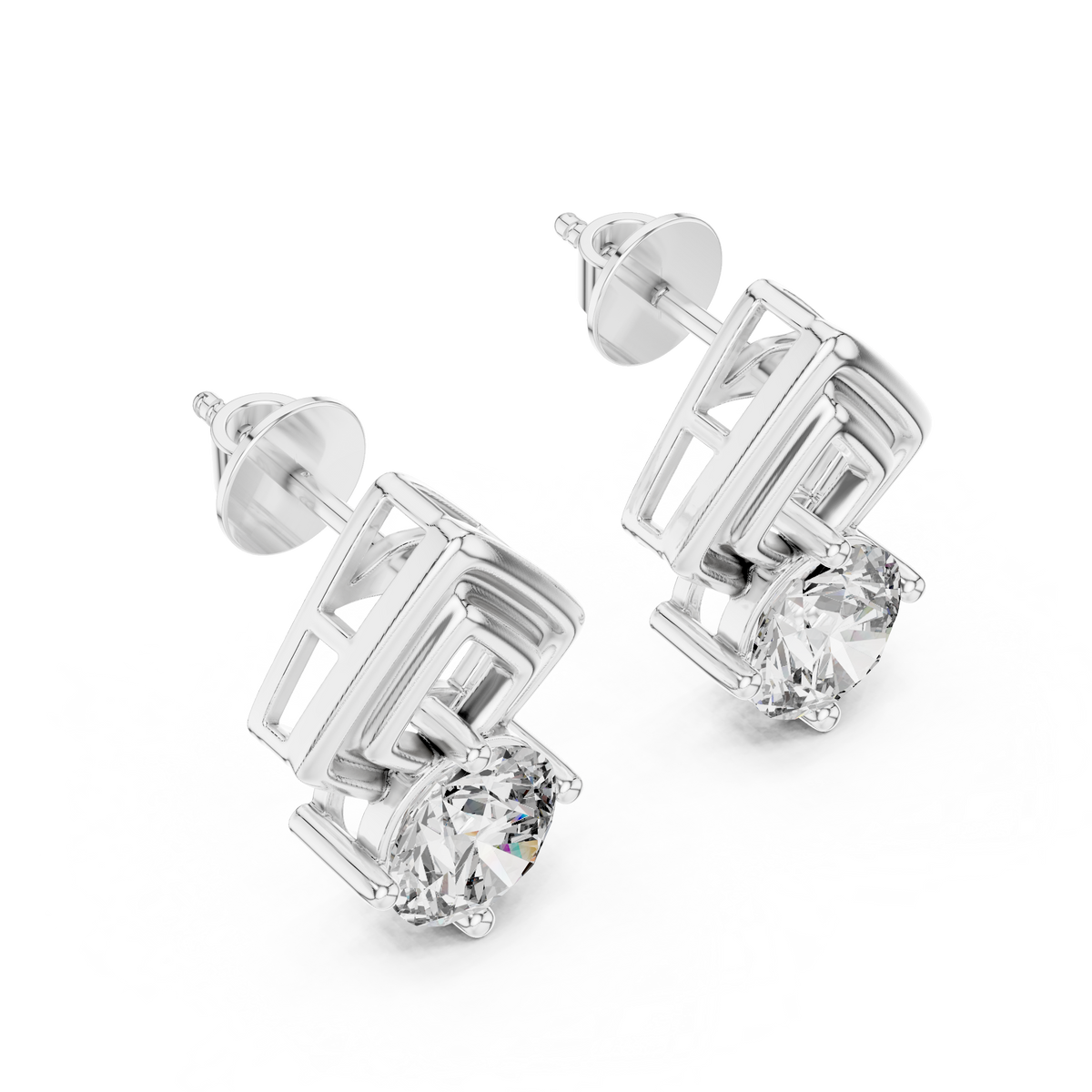 Rhombic Shine Drop Earrings with Round Diamond