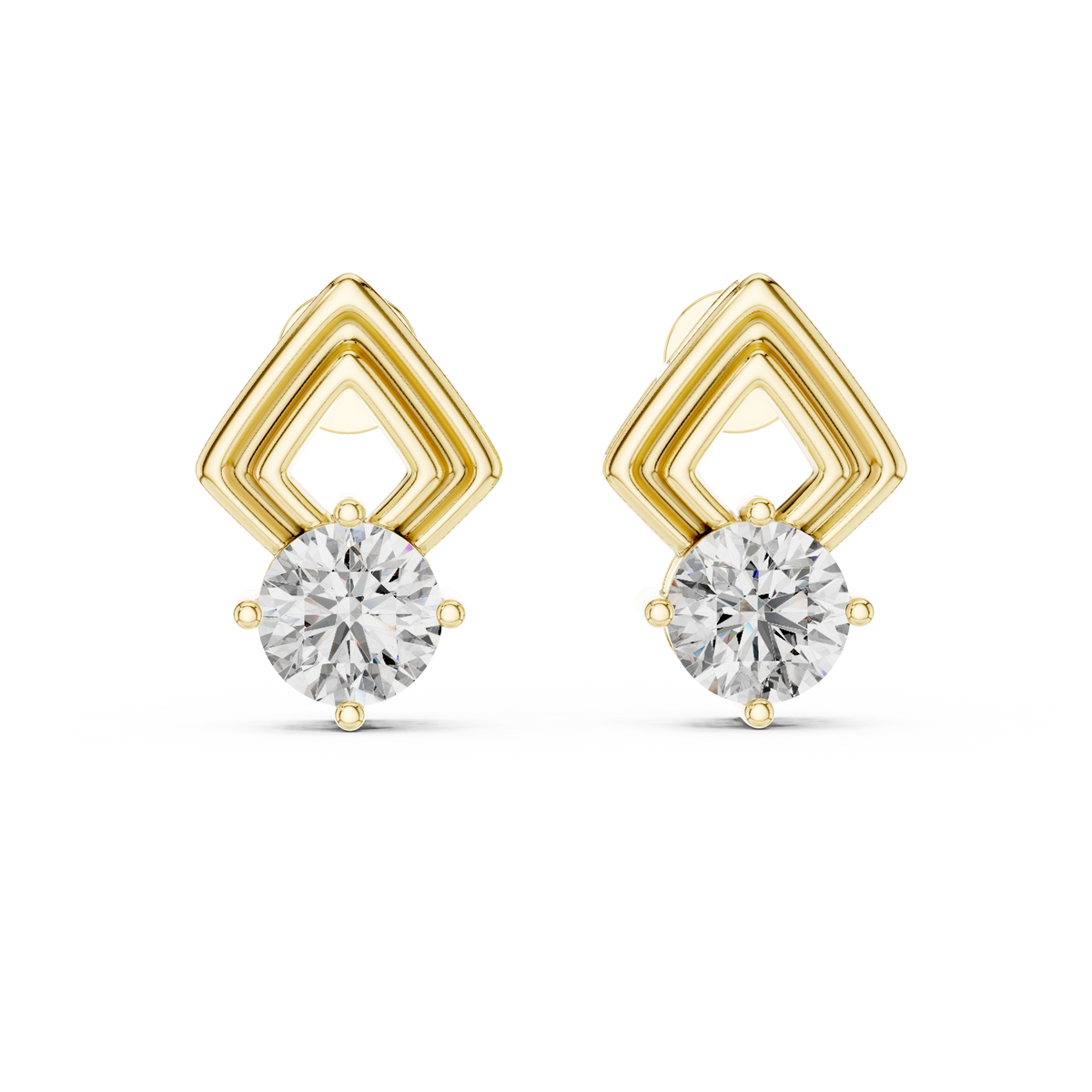 Rhombic Shine Drop Earrings with Round Diamond