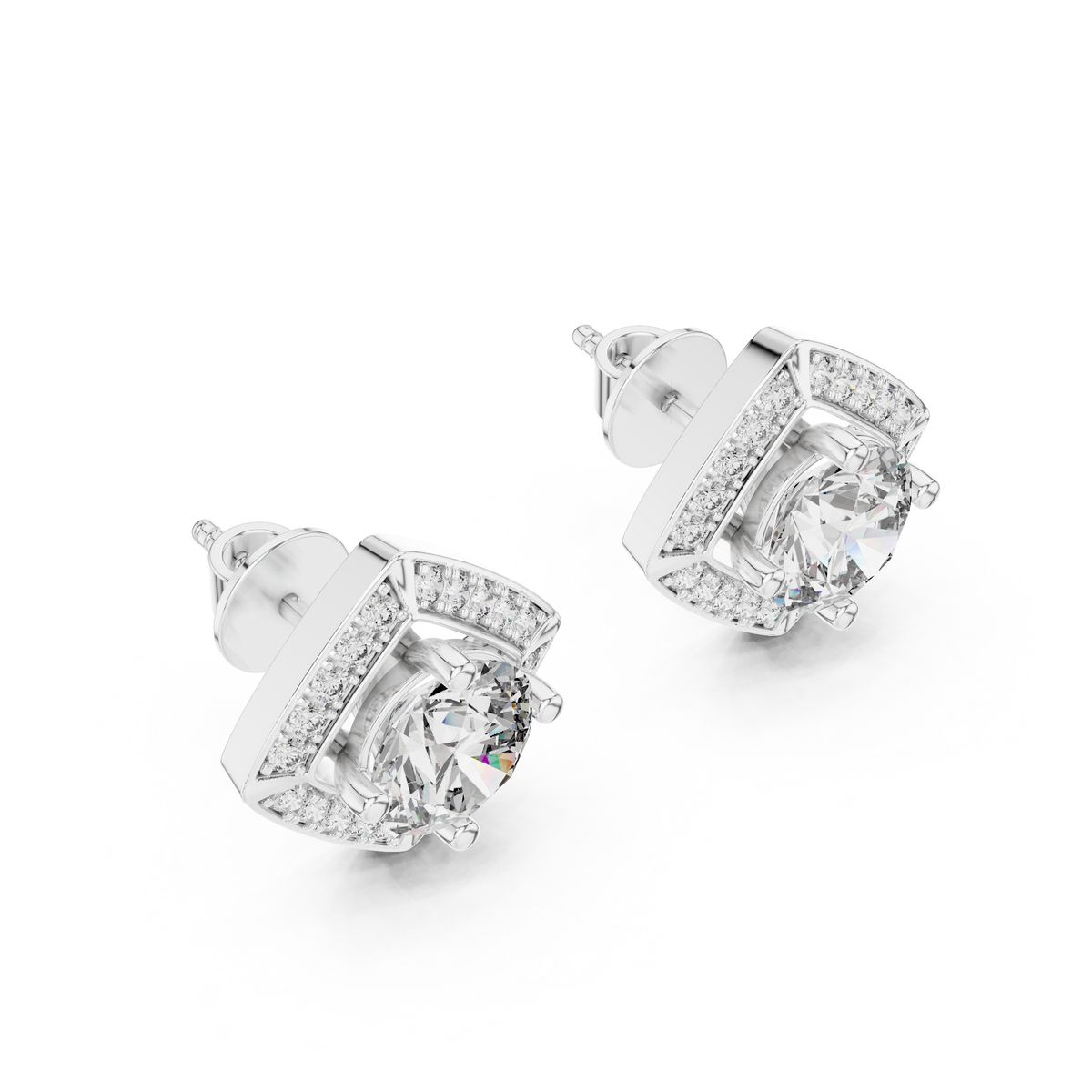 Triangle Earring With Round Diamond